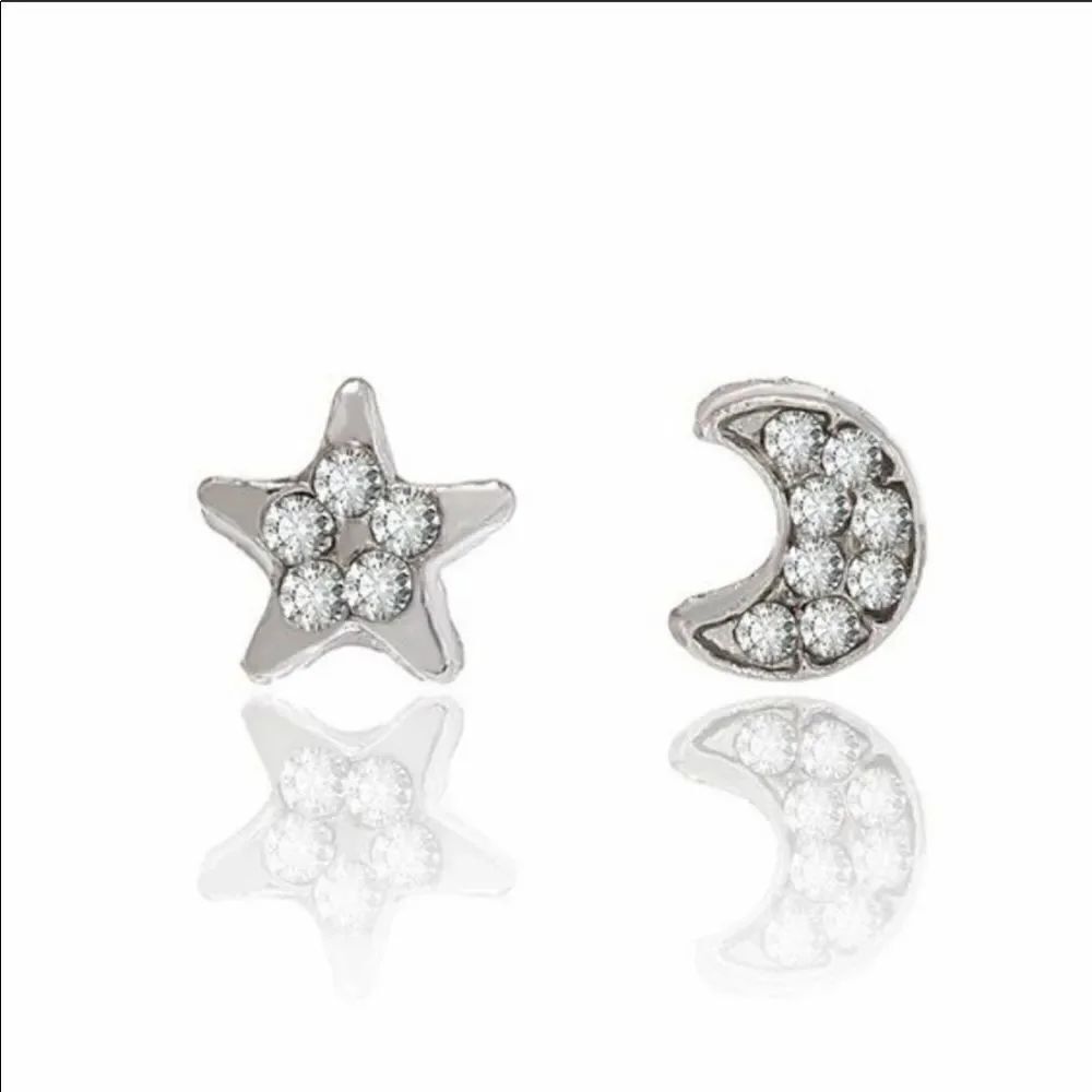 Earrings Moon and Star Zinc allow & Rhinestone